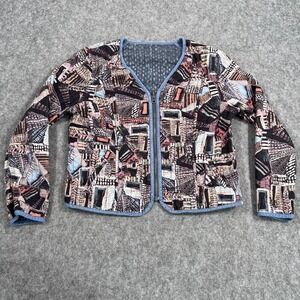 Peruvian Connection Mosaic Quilted Reversible Full Zip-Up Jacket Women's Small ?